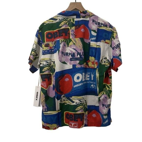OBEY Fruit Cans Shirt S NWT Graphic Print Camp Collar Festival Streetwear - Picture 7 of 12